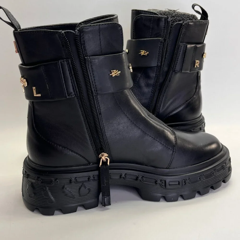 Karl Lagerfeld Latisha Boot Black Size 7.5 Womens Chunky Lug Sole Side Zip Style - Picture 10 of 16